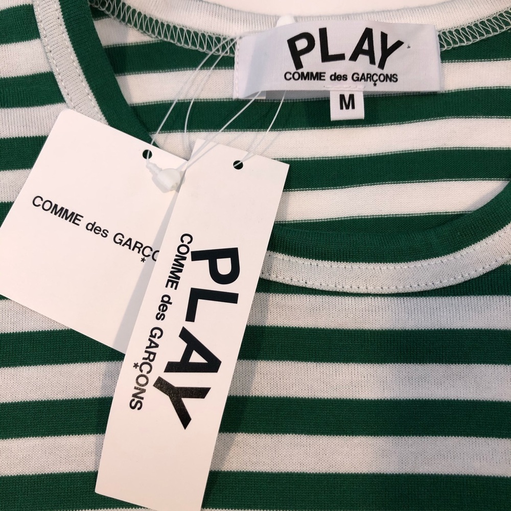 CDG PLAY LONG SLEEVE HEART LOGO STRIPE TEE M - Picture 5 of 10